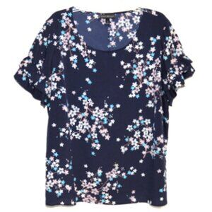 Lane Bryant Woman's Blue Floral Round Neck Flutter Sleeve Top – Size: 20